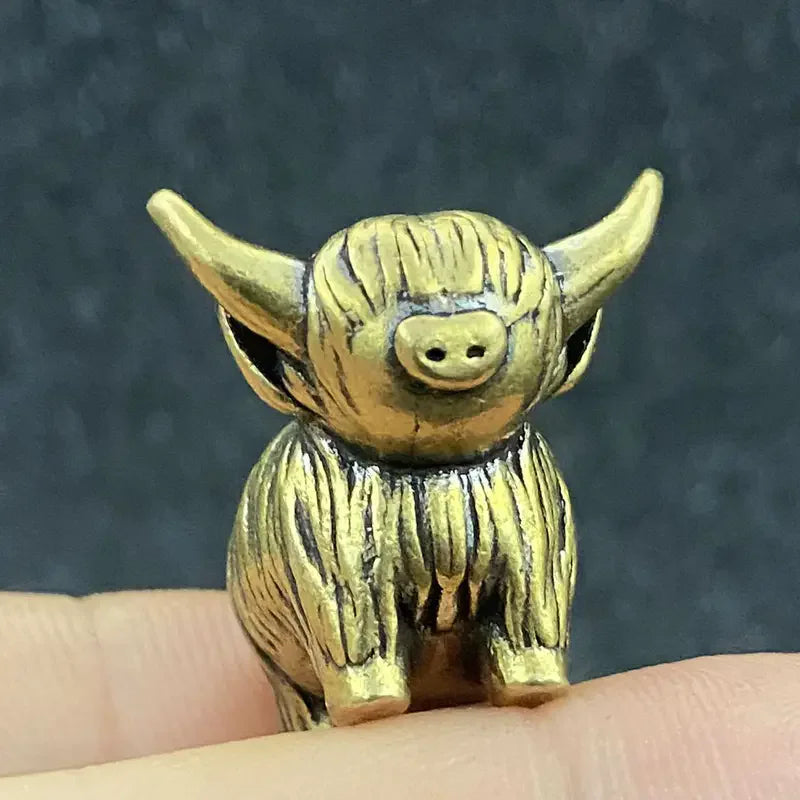 Mini Copper Highland Cow Figurine — Vintage Desk Ornament