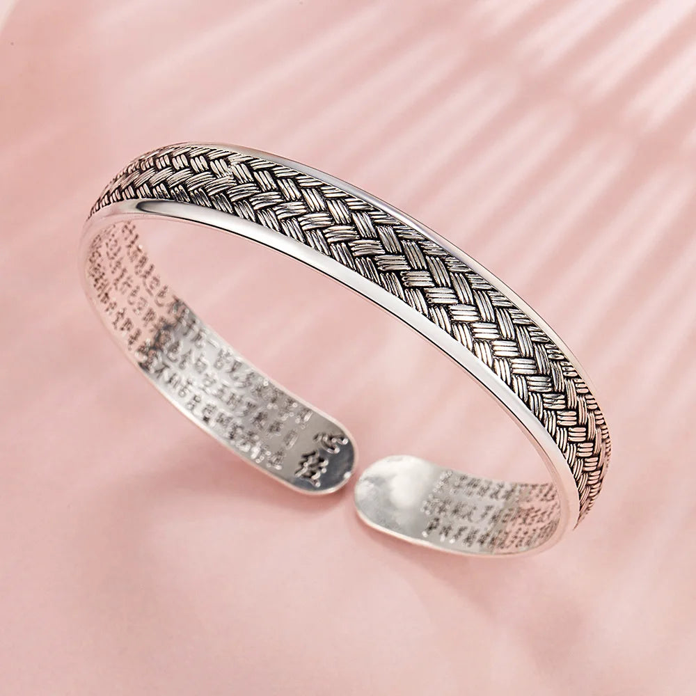 Sterling Silver Woven Bracelet — Handcrafted Adjustable Retro Jewelry