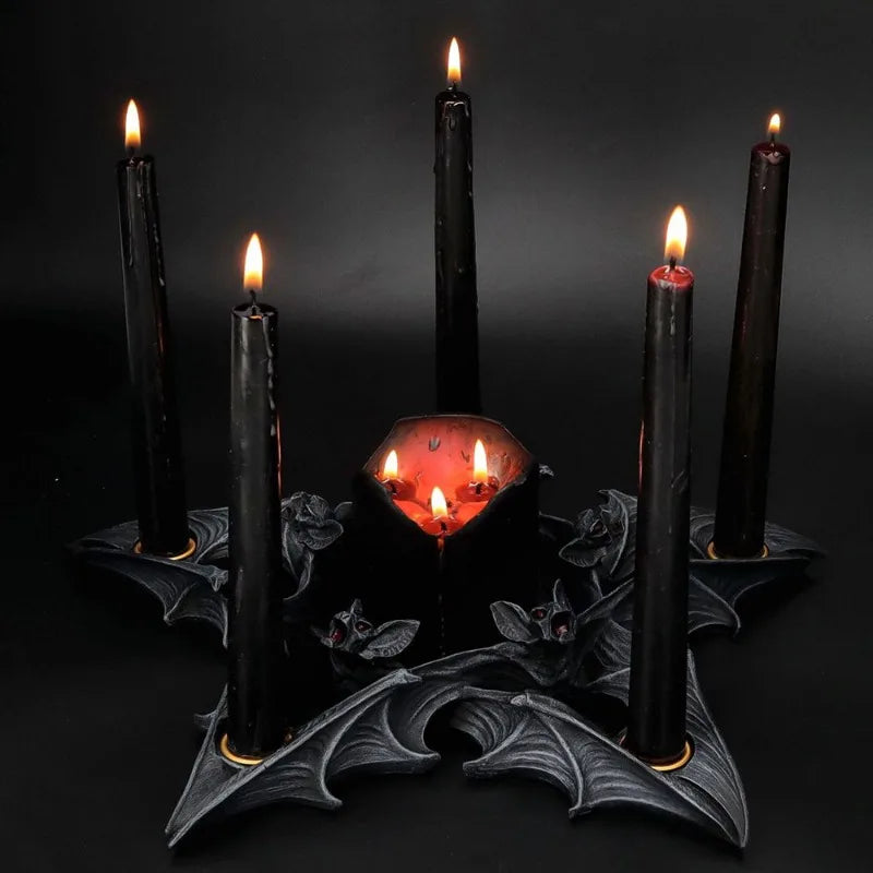Halloween Decoration Gothic Bat Candle Stand Home Decor Resin Candle Holder Ornament Craft Gifts