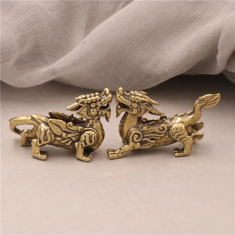 2pcs/Pair Copper Chinese Mythological Animals Home Decoration Dragon head Oxtail Horseshoe Moose Deer Body Brass Decor Ornaments