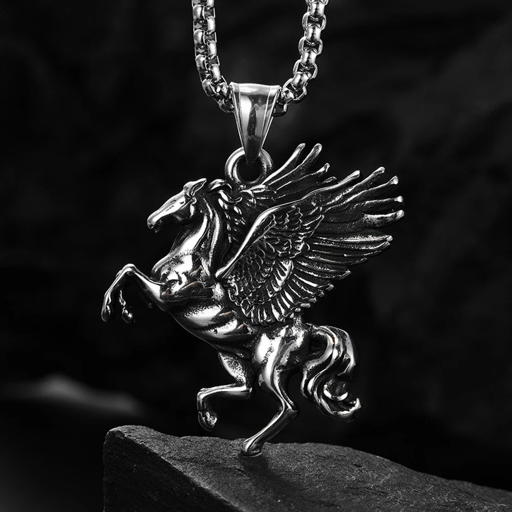 Pegasus Winged Horse Necklace — Greek Mythology Stainless Steel Pendant