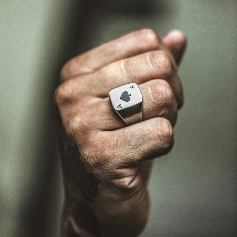 Poker Spades A Ring for Men Boys,Stainless Steel Stamp Ring Chunky Ring,Poker Enthusiast Jewelry Gifts