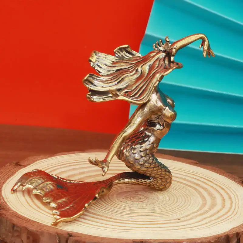 Brass Mermaid Figurine — Nautical Fantasy Desk & Shelf Decor