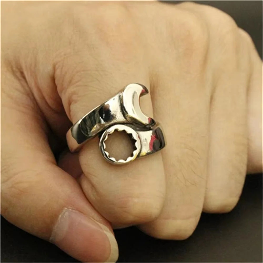 Spanner Biker Ring 316L Stainless Steel Man Boy Fashion Polishing Wrench Ring