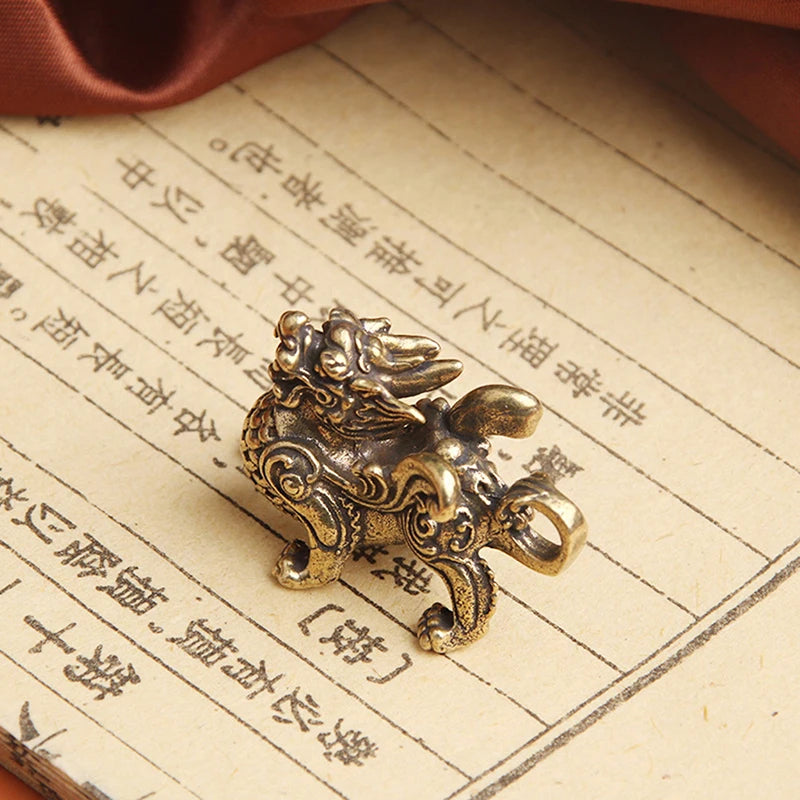 Kirin Feng Shui Ornament Pure Copper Unicorn Pendant Statue Figurine Kylinsculpture Wealth Brass Decor Chinese Pi Ornament