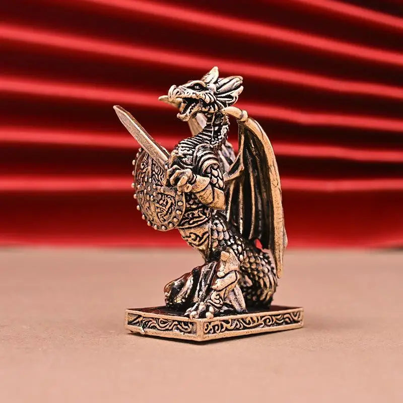 Brass Griffin Statue — European Mythology Dragon Warrior Desktop Decor