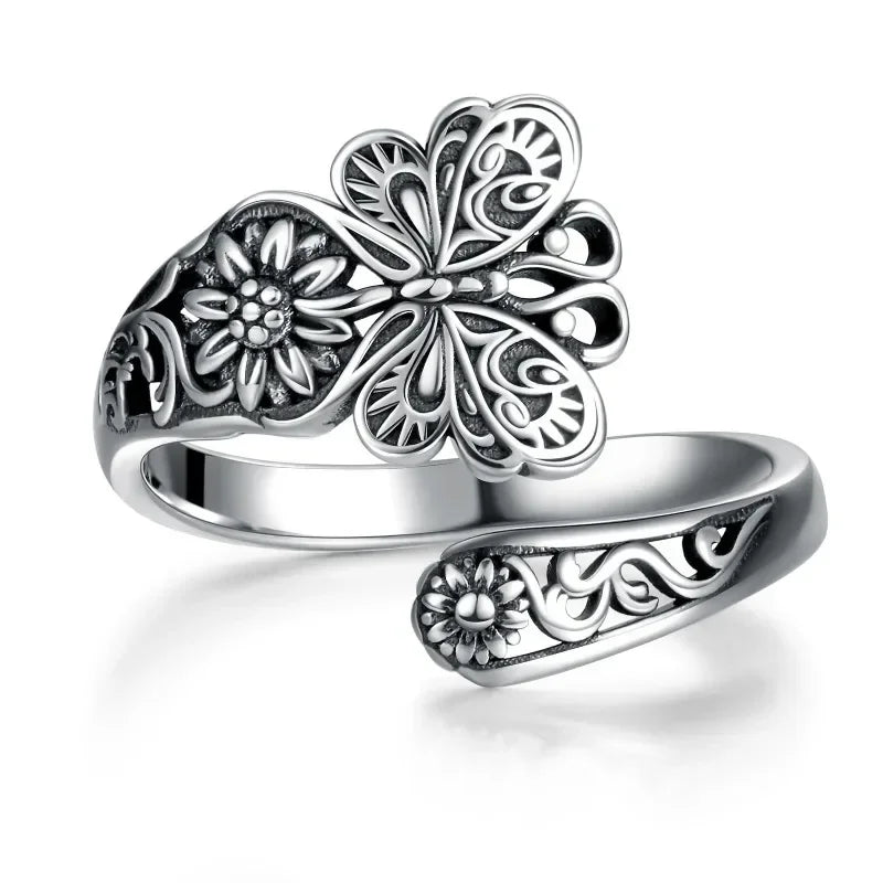 Butterfly Spoon Ring — Vintage Silver Adjustable Victorian Style Jewelry