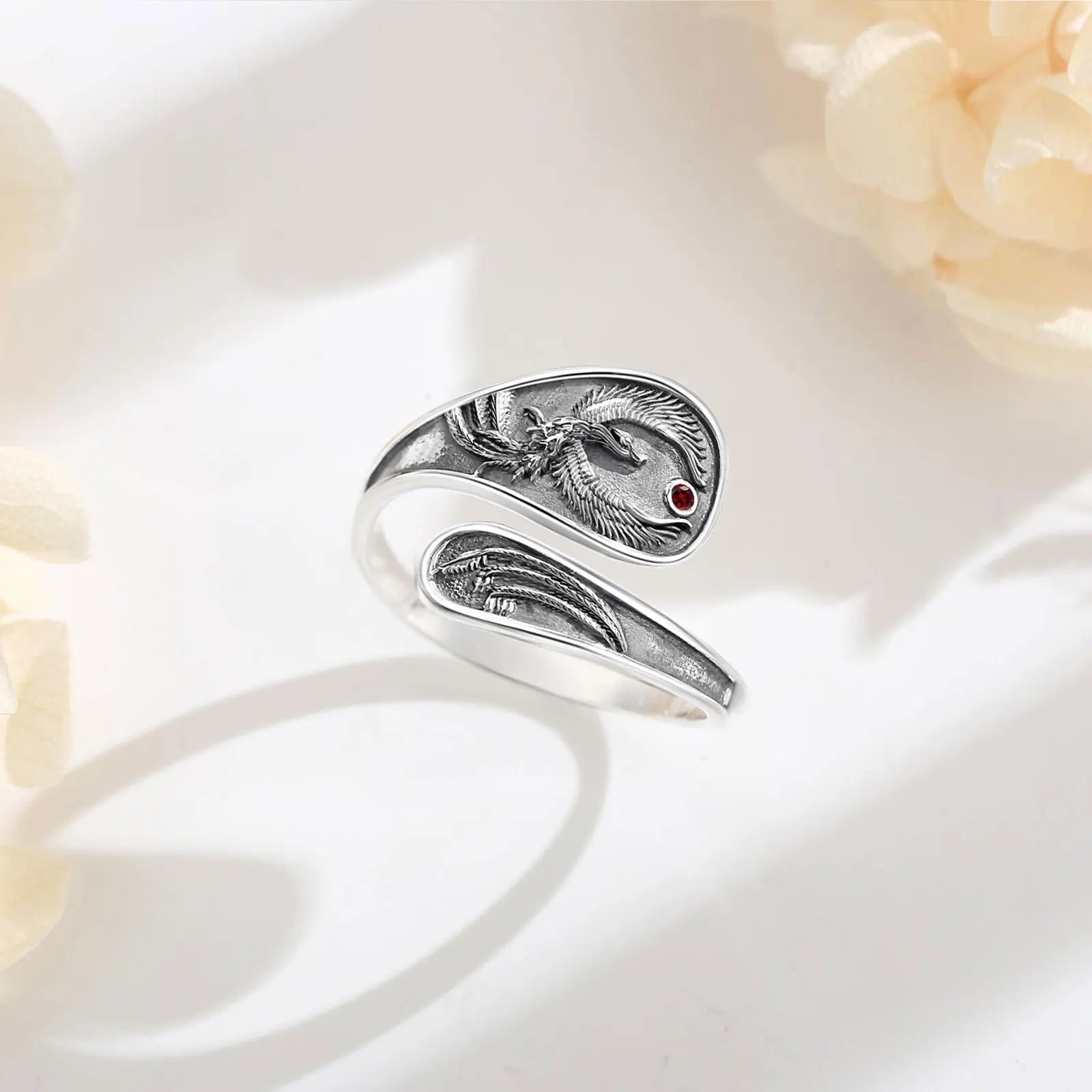 Eudora 925 Sterling Silver Phoenix Adjustable Ring Vintage Sun Phoenix Spoon Ring Personality Jewelry Holiday Gift for Women Man