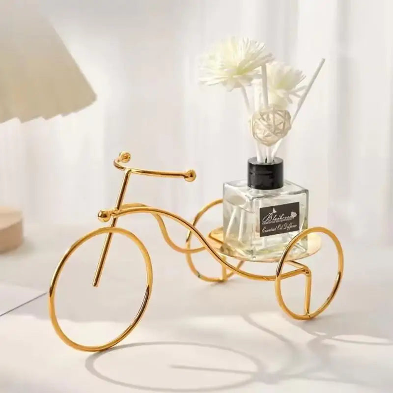 Elegant Golden Tricycle Candle Holder; Decoration for Candlelight Dinner, Romantic Home Accent