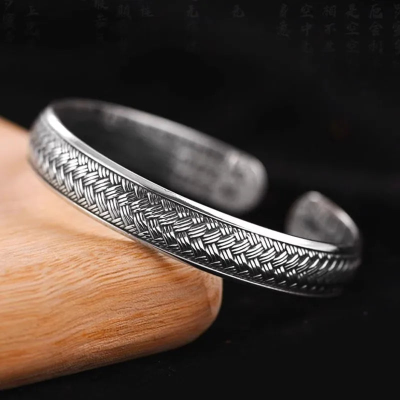 Sterling Silver Woven Bracelet — Handcrafted Adjustable Retro Jewelry