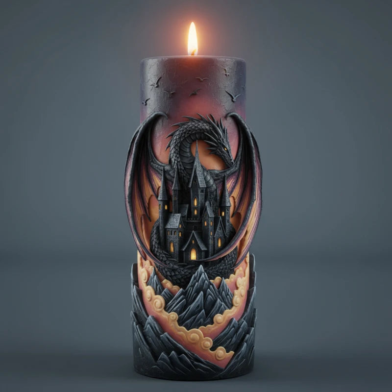 【Dragon Castle 3D Embossed Candle Mold】Gothic Fantasy Dark Style Castle Dragon Carving Candle Mold Halloween Christmas Atmosphere Decoration Creative Gift