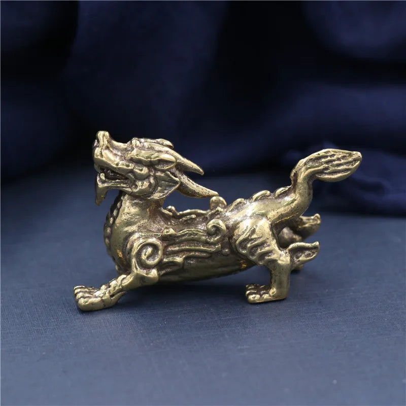 2pcs/Pair Copper Chinese Mythological Animals Home Decoration Dragon head Oxtail Horseshoe Moose Deer Body Brass Decor Ornaments