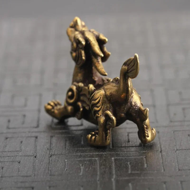 2pcs/Pair Copper Chinese Mythological Animals Home Decoration Dragon Head Oxtail Horseshoe Moose Deer Body Brass Decor Ornaments