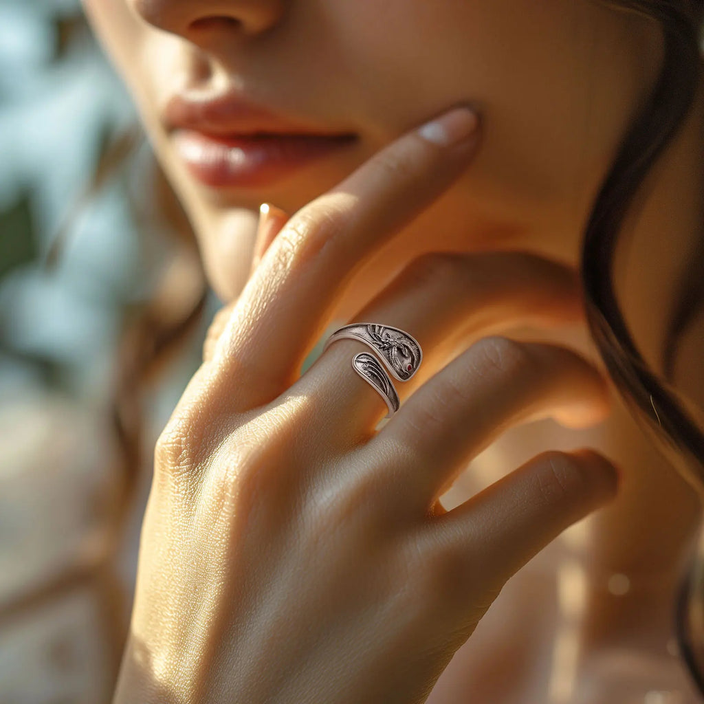 Eudora 925 Sterling Silver Phoenix Adjustable Ring Vintage Sun Phoenix Spoon Ring Personality Jewelry Holiday Gift for Women Man