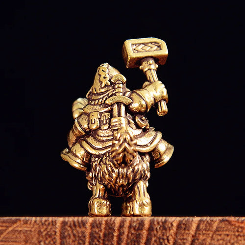 Brass Goat Dwarf Warrior Figurine — Retro Fantasy Miniature Desktop Decor