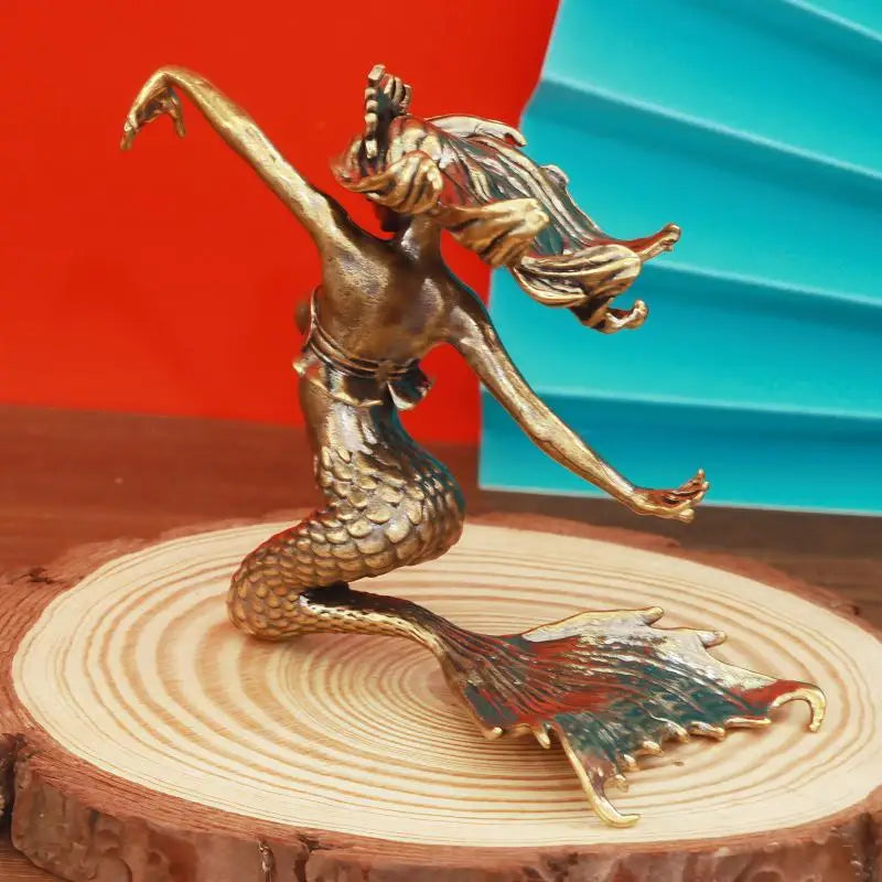 Brass Mermaid Figurine — Nautical Fantasy Desk & Shelf Decor