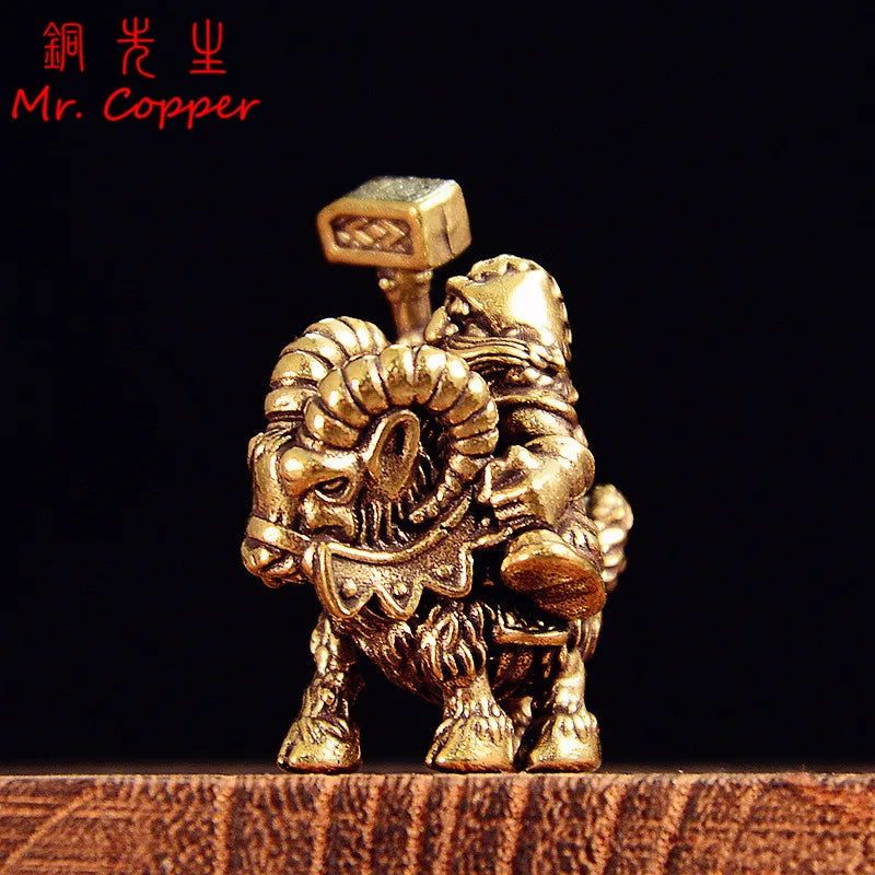 Brass Goat Dwarf Warrior Figurine — Retro Fantasy Miniature Desktop Decor