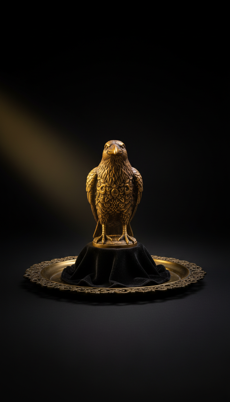 Ornate brass raven figurine